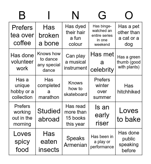 Find someone who Bingo Card