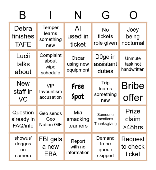 Untitled Bingo Card