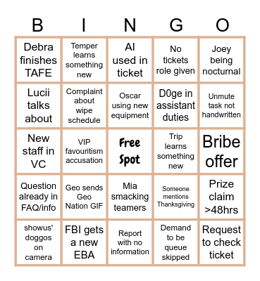 Untitled Bingo Card