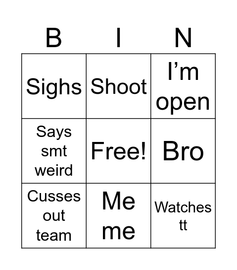 2k bingo Card