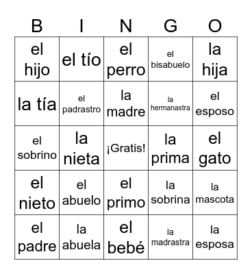 La Familia Bingo Card