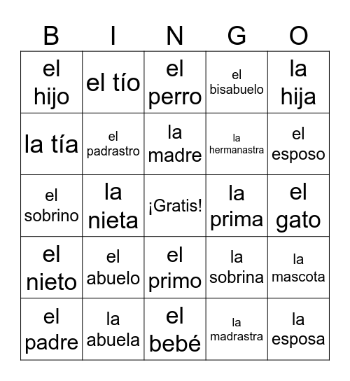 La Familia Bingo Card
