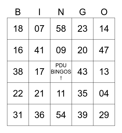 PDU Bingos Bingo Card