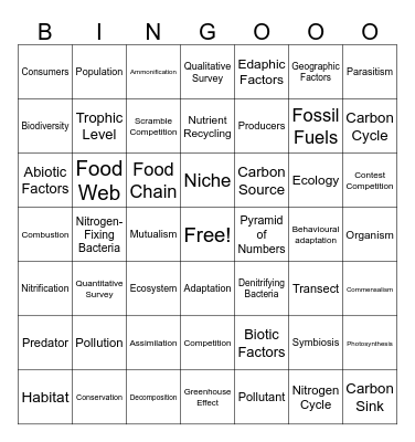 Ecology and Ecosystem Study Bingo Card