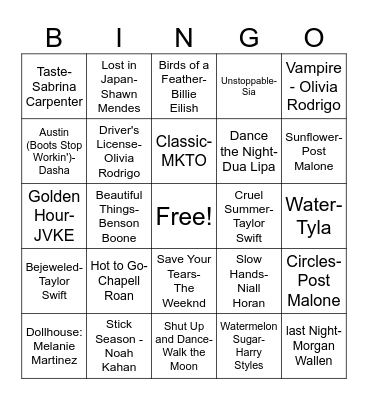 Music Bingo! Bingo Card