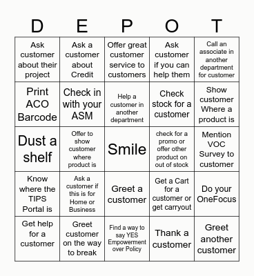 HOME DEPOT Bingo Card