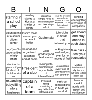 Standing Out From the Crowd Bingo Card