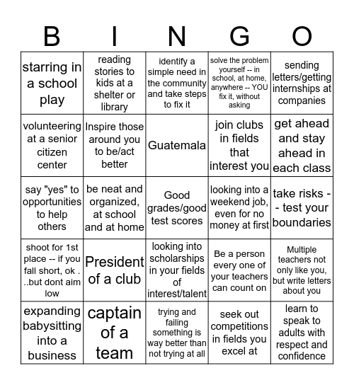 Standing Out From the Crowd Bingo Card