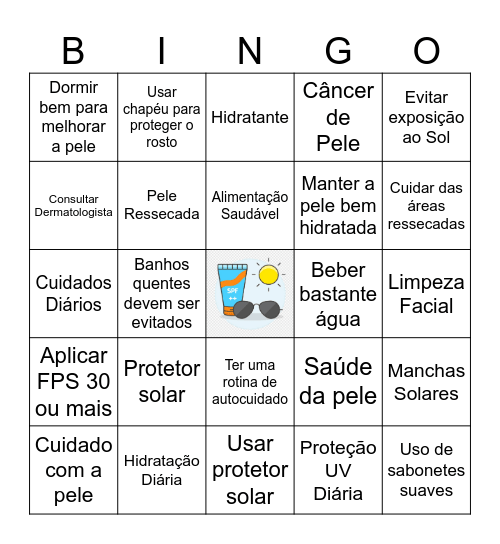 Cuidado com a Pele Bingo Card