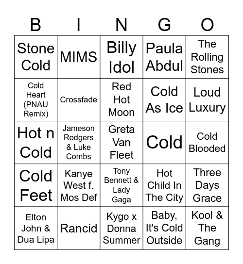 Hot & Cold Bingo Card