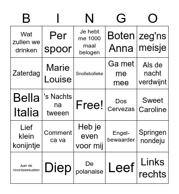 Meezingers Bingo Card