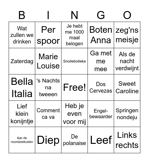 Meezingers Bingo Card