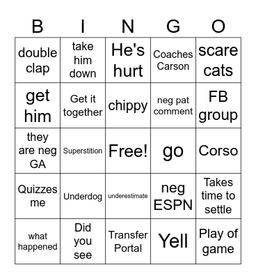 Mama Football Bingo Card