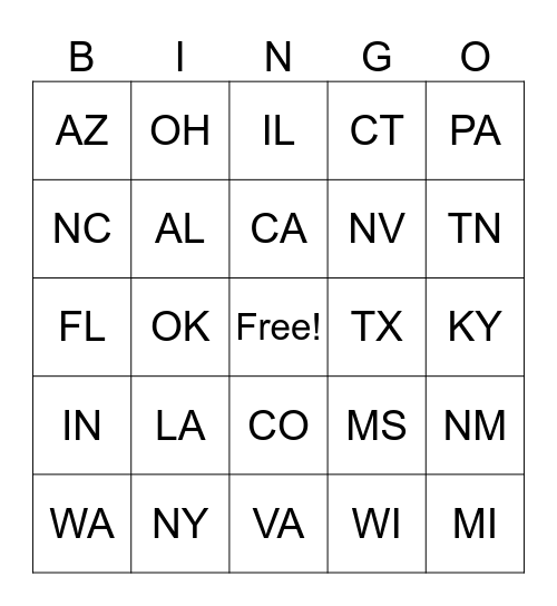 License Plate BINGO Card