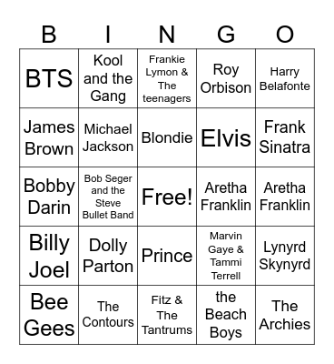 Artist Bingo Card