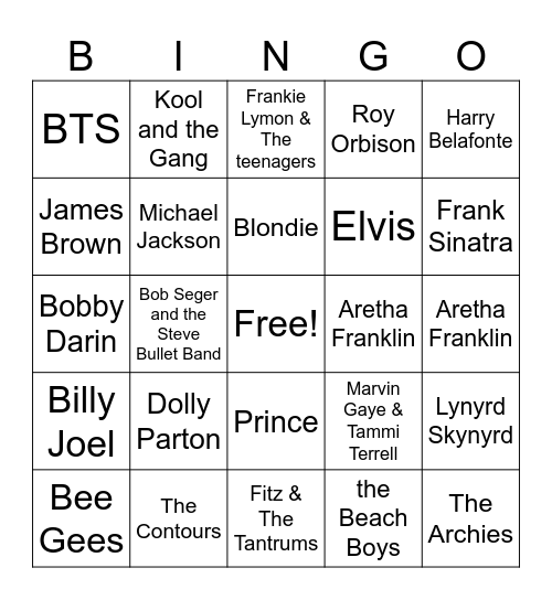 Artist Bingo Card