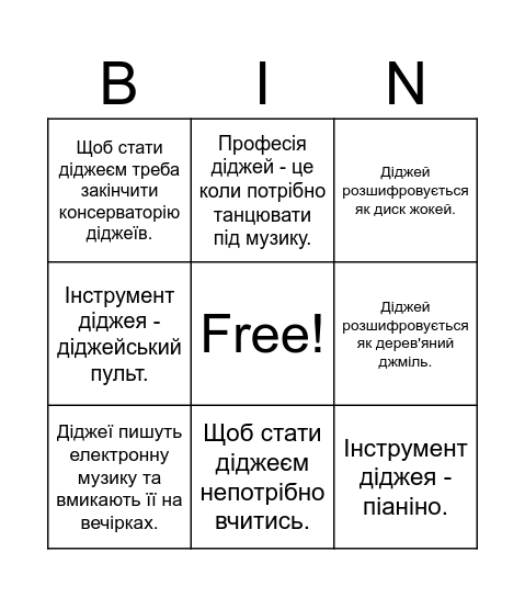 Діджей Bingo Card