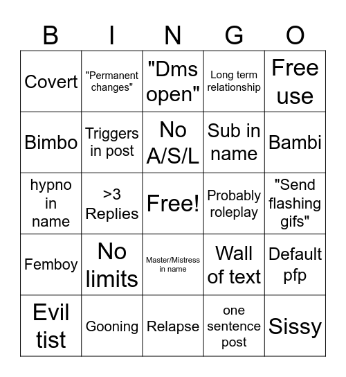 HH Hookup Ads Bingo Card