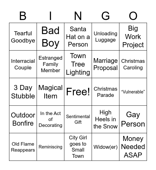 Hallmark Christmas Bingo - Hard Bingo Card