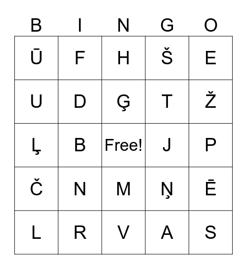 Latvian Scrabble Bingo Card