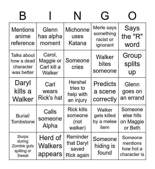 TWD 5x5 Bingo Card