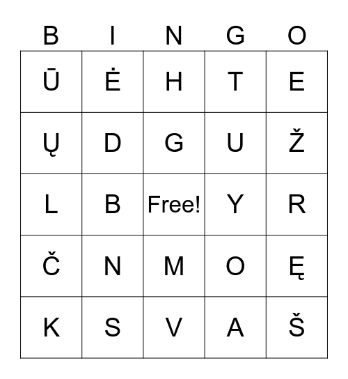 Lithuanian Scrabble Bingo Card