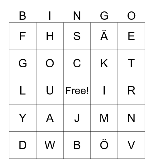 Finnish Scrabble Bingo Card