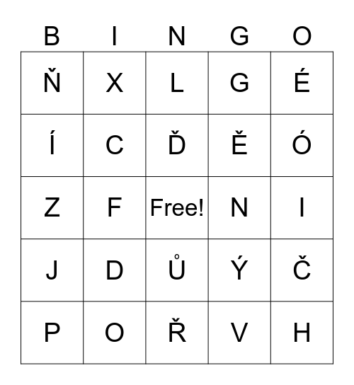 Czech Scrabble Bingo Card