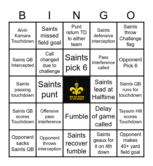 SAINTS WATCH PARTY Bingo Card