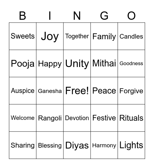 Diwali Bingo Card