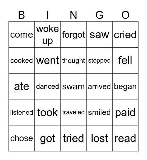 Past tense Bingo Card