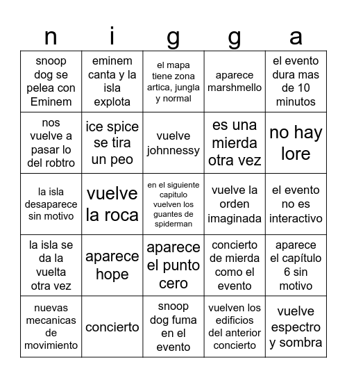 evento final capitulo remix Bingo Card