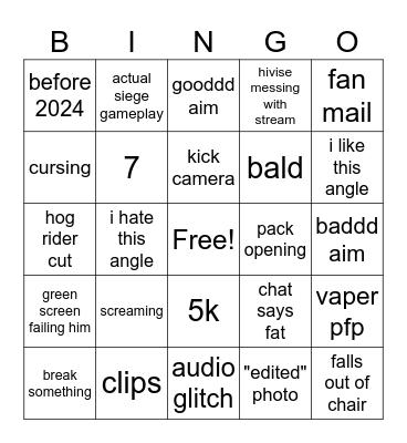 jynxzi bingo Card