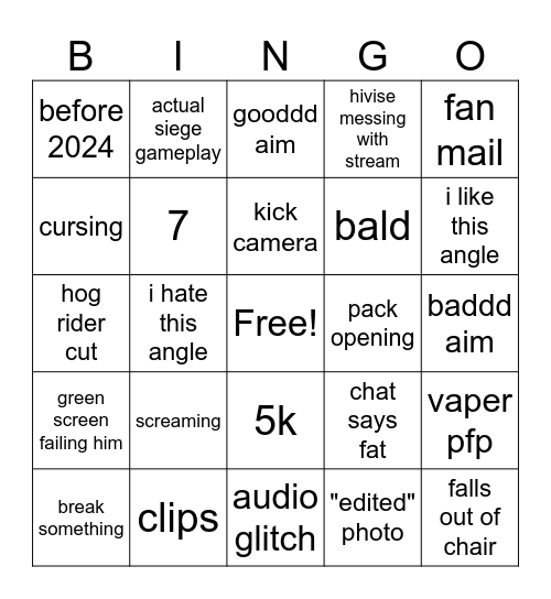 jynxzi bingo Card