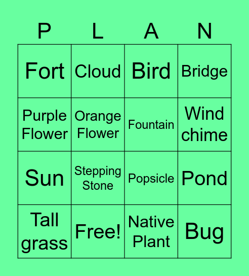 Botanical Garden Bingo Card