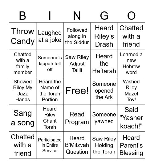 B'Mitzvah Bingo Card