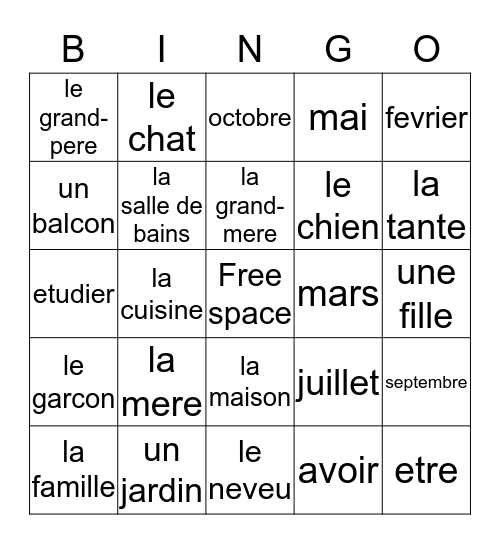 French chapter 4  Bingo Card