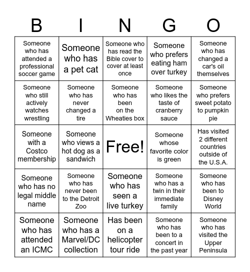 Friendsgiving Bingo Card