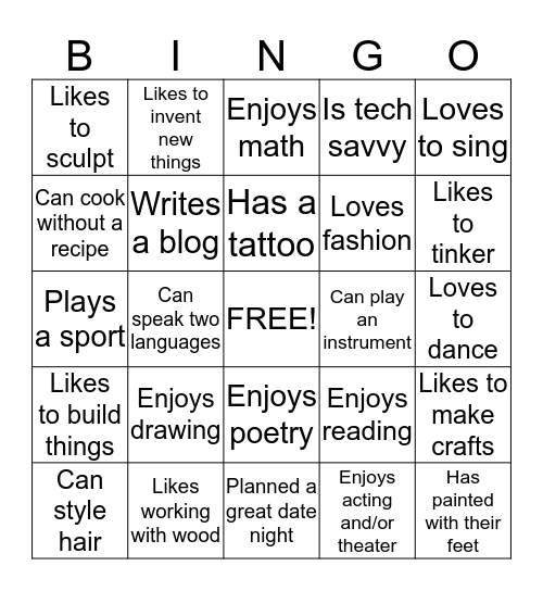 Creativity Bingo Card