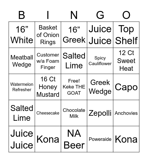 Steel City Pizza BINGO Card