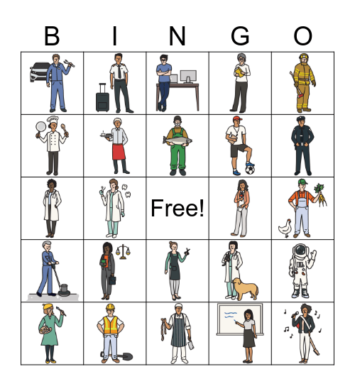 Jobs/Occupations Bingo for ESL Students Bingo Card