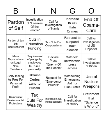 Trump Term Bingo Card