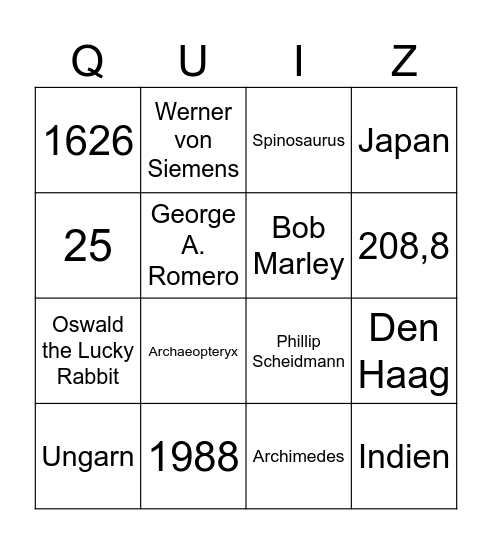 PUBQUIZ Bingo Card