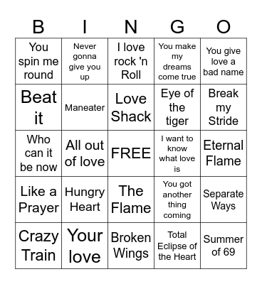 80's #1 Bingo Card