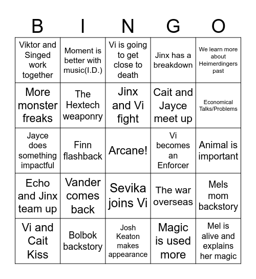 Arcane Season 2 Bingo Card