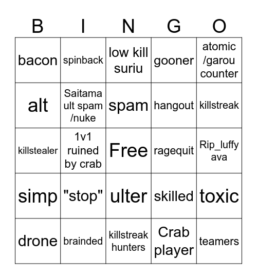 the stronkest bingo Card