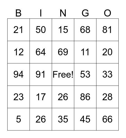 Place Value Bingo Card