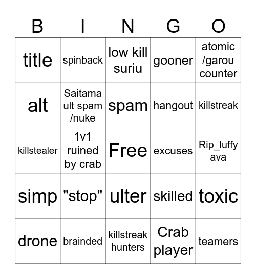 the stronkest bingo Card