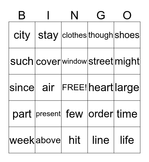 HFW Bingo Card