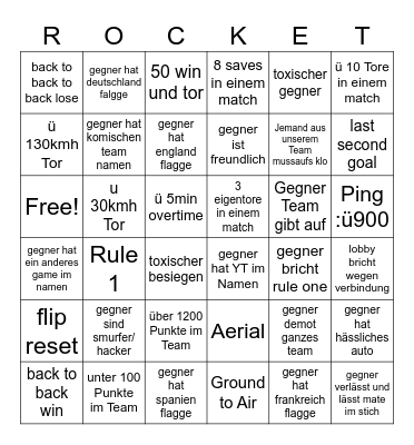 Rocket Leuge stream bingo Card
